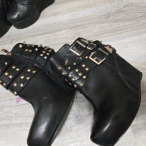 Studded Black Ankle Boots with Buckles